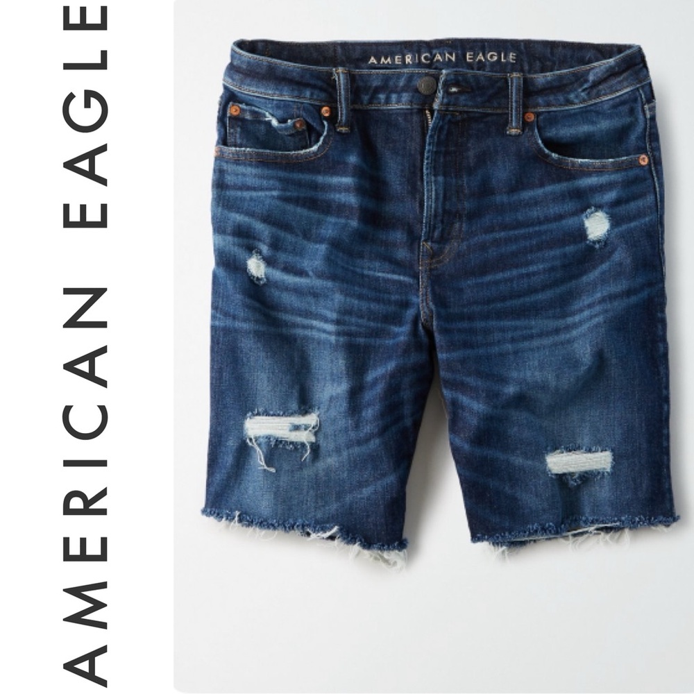 EUC {AMERICAN EAGLE} Men’s Airflex Athletic Denim Shorts, Dark Blue, 33